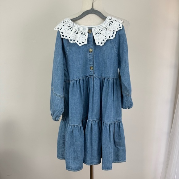 Zara Other - 💋Zara Kids Blue Denim Dress with White Lace Collar size 7